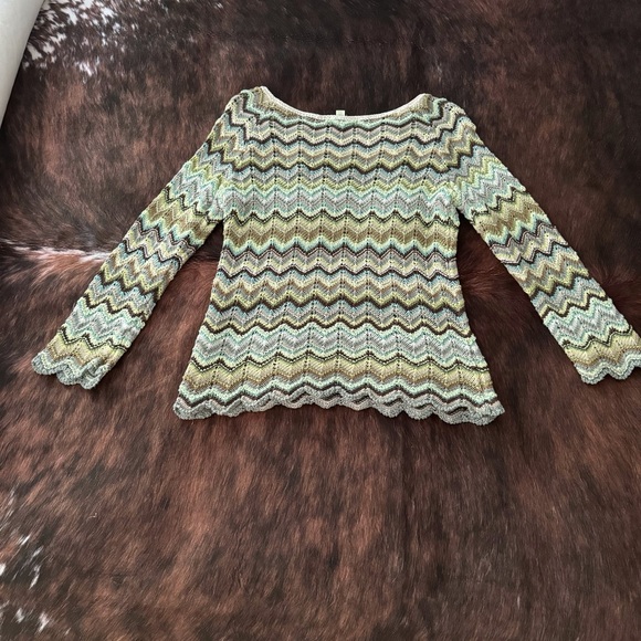 SIGRID OLSEN CHEVRON PATTERN KNIT LONG SLEEVE TOP PETITE SMALL EARTH TONES - Picture 2 of 7